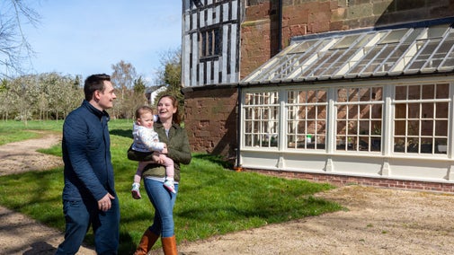 Family entering the front of the house, Coventry Charterhouse, House, Warwickshire
